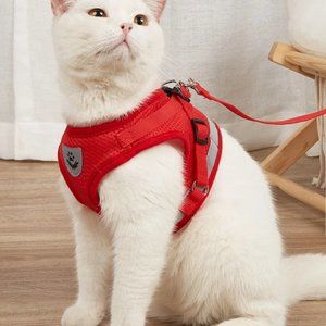 Pet harness with leash Red or Black All Sizes with Reflectors New